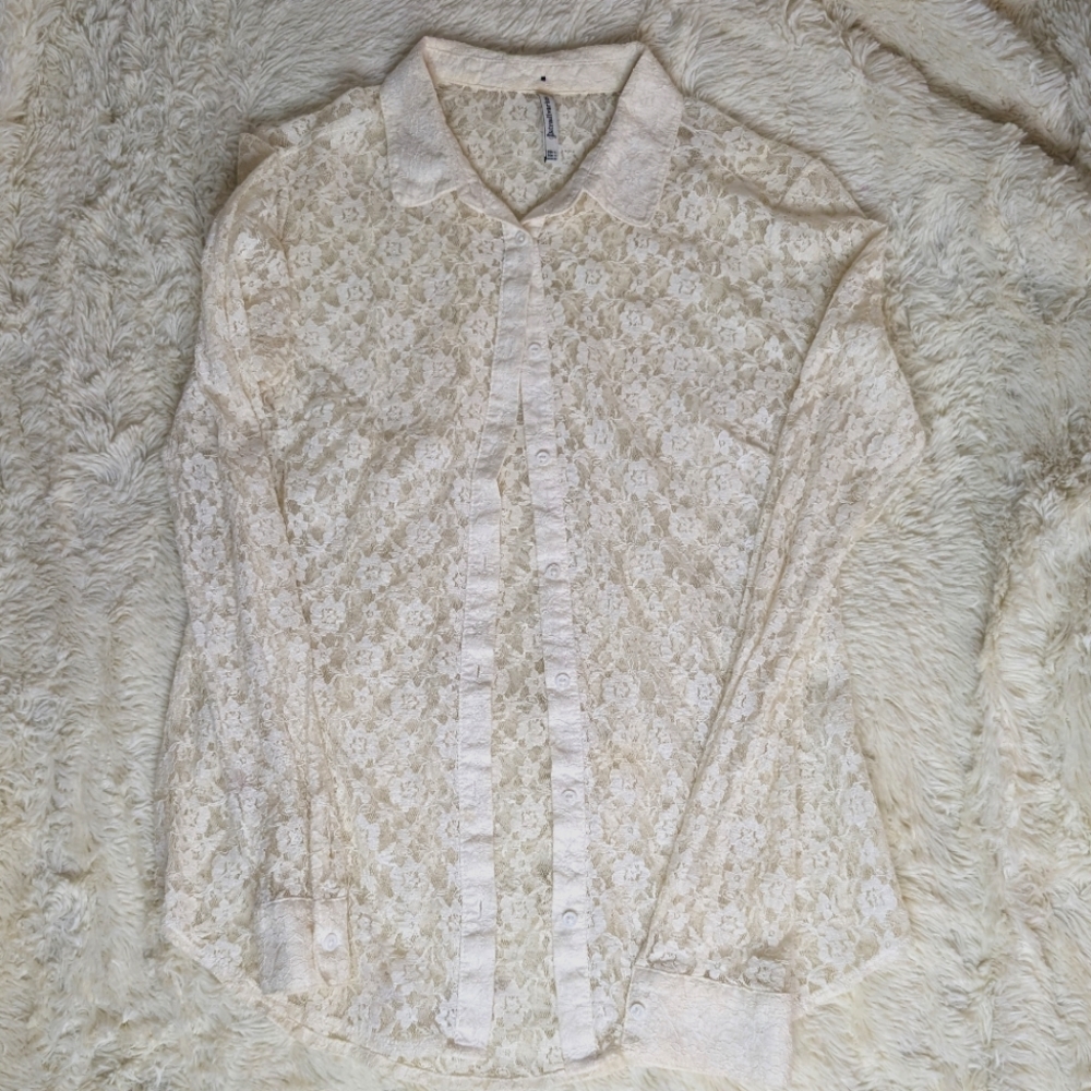 Stradivarius Cream Lace Button Down Top